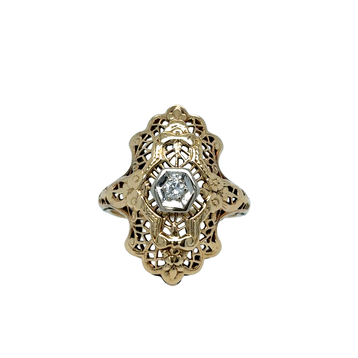 14K Gold & Diamond Filigree Fashion Ring