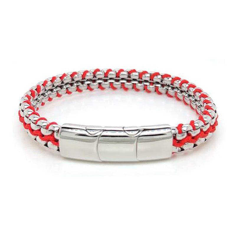 Stainless Steel Red Wax Cord Bracelet