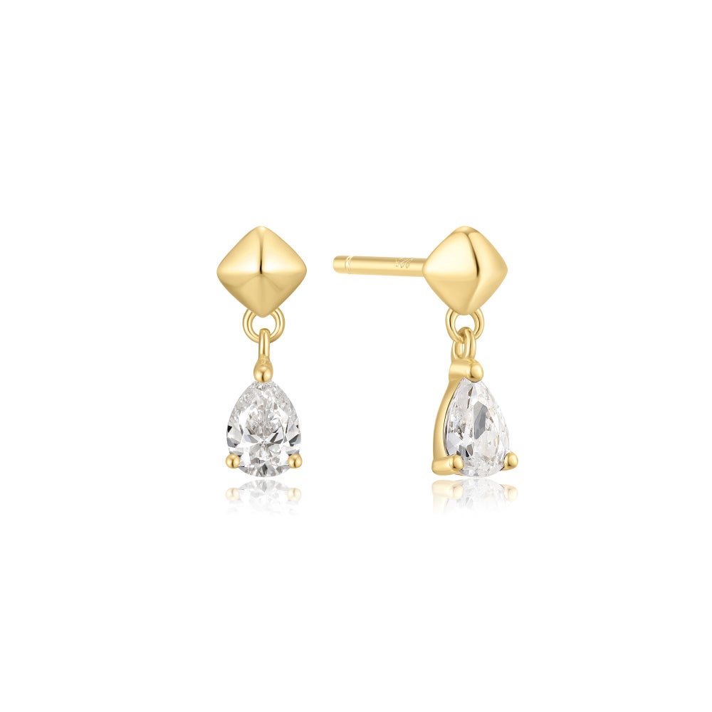 Gold Pyramid Dangle Threaded Stud Earrings