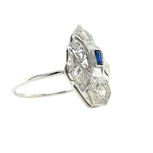 18K Filigree Created-Sapphire and Diamond Ring