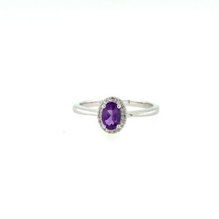 10K Oval Birthstone and Diamond Ring