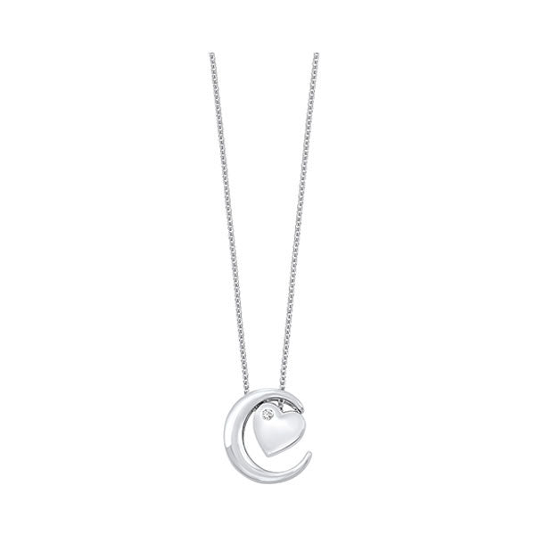 Silver Diamond Moon & Heart Pendant