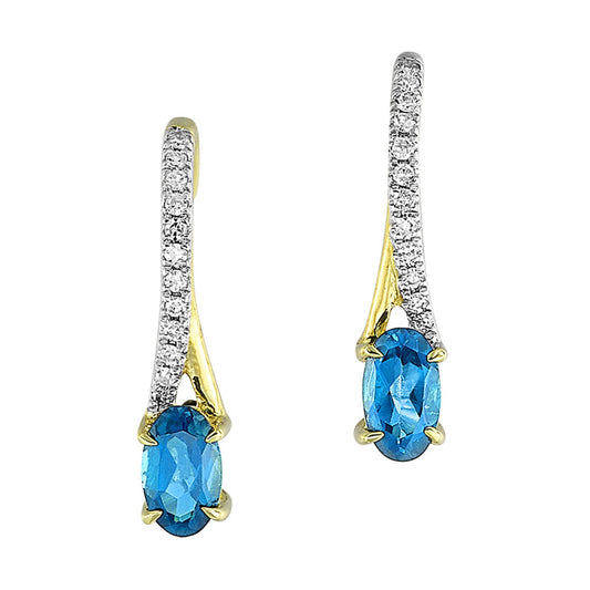 Gold Blue Topaz and Diamond Earrings