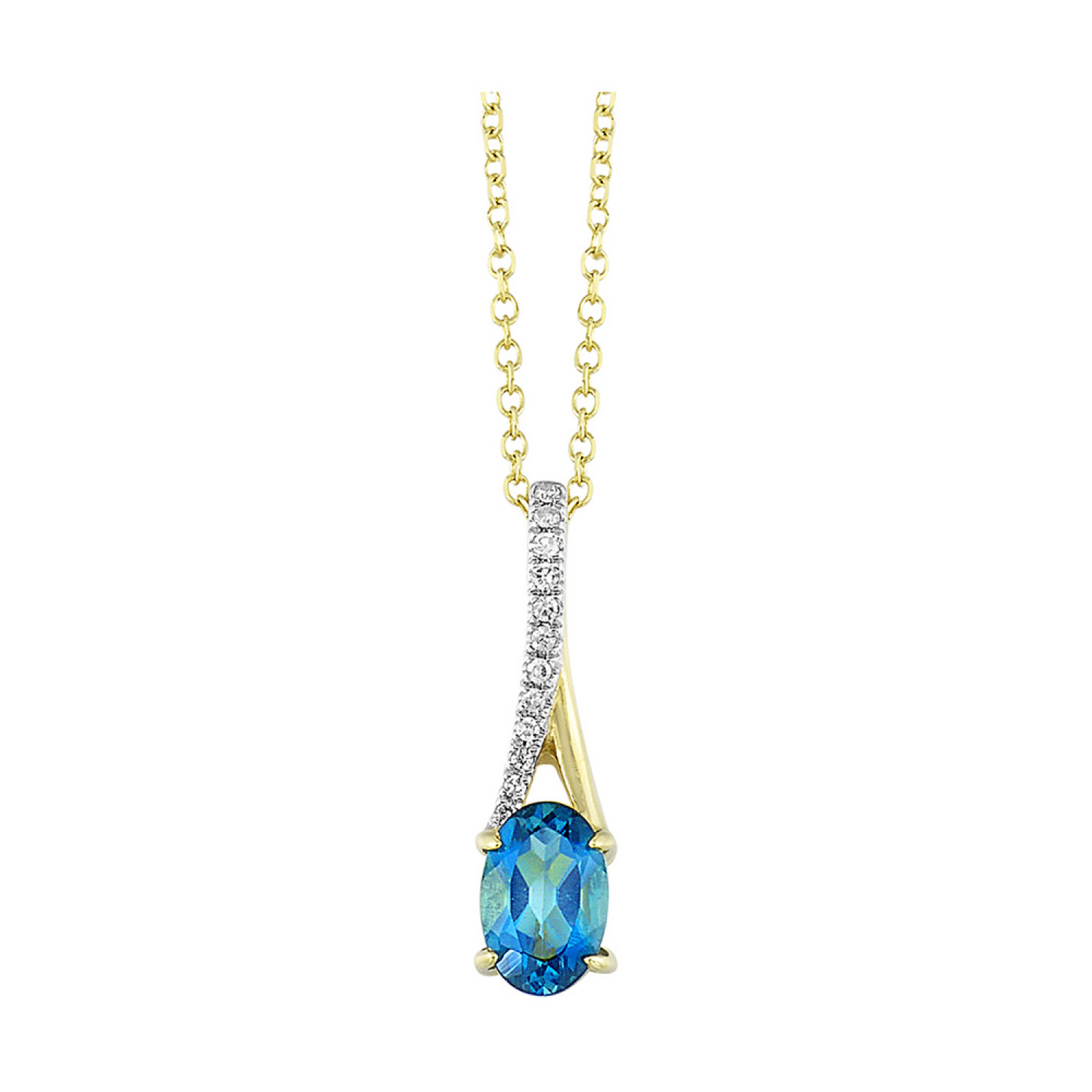 Gold Blue Topaz and Diamond Pendant