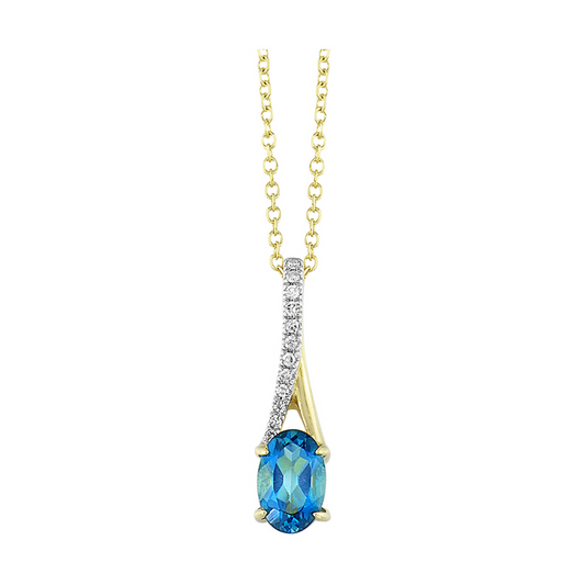 Gold Blue Topaz and Diamond Pendant