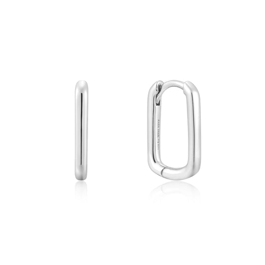 Silver Large Oval Huggie Hoop Earrings