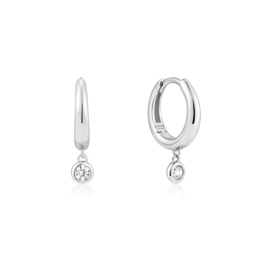 Silver Cubic Zirconia Drop Huggie Hoop Earrings