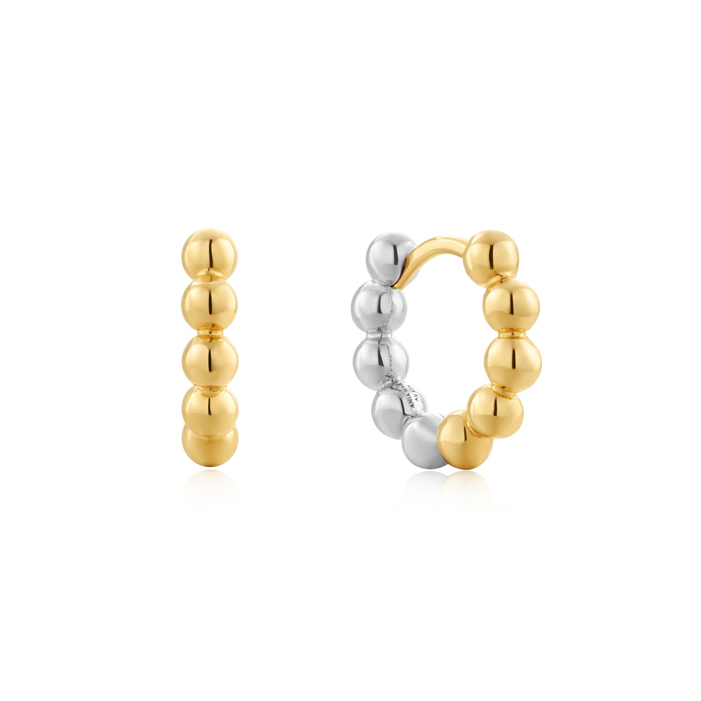 Two Tone Round Dome Huggie Hoop Earrings