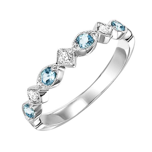 Gold, Aquamarine, and Diamond Fashion Ring