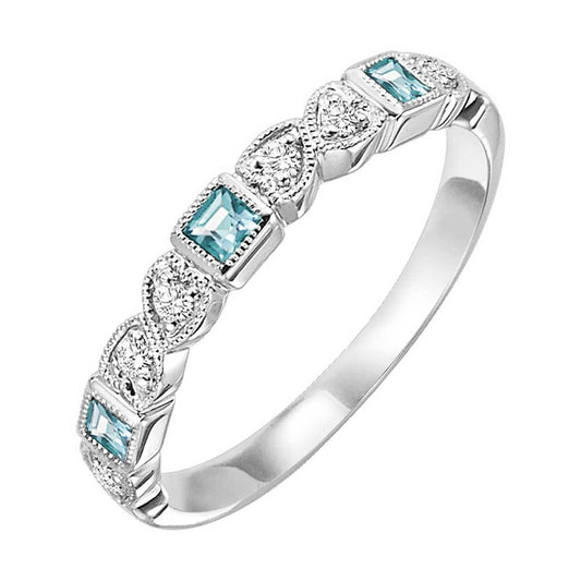 Gold, Blue Topaz, and Diamond Stackable Ring