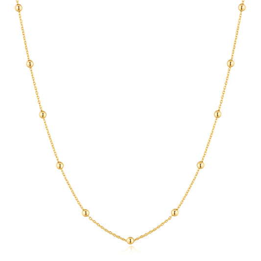 Gold Beaded Long Chain Necklace