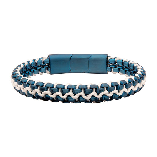 Stainless Steel Blue Wax Cord Bracelet