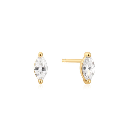 Gold Marquise Solitaire Stud Earrings