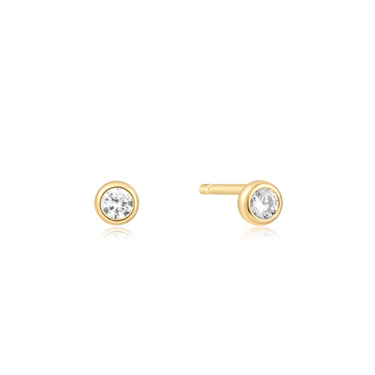 Gold Solitaire Cubic Zirconia Earrings