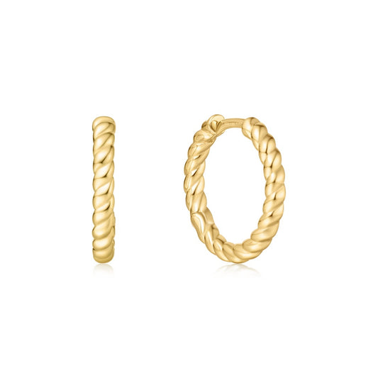 Gold Texture Medium Huggie Hoop Earrings