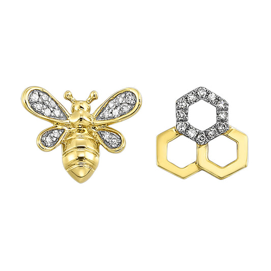 Gold and Diamond Honey Bee Earrings