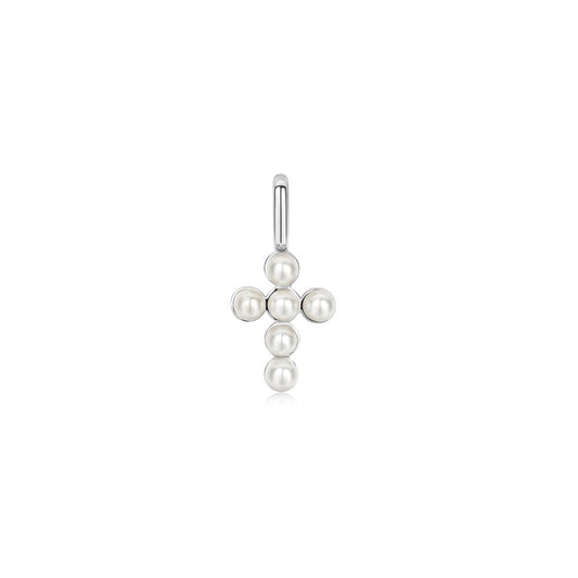 Silver Shell Pearl Cross Charm