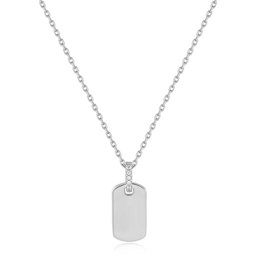 Glam Tag Pendant Necklace Silver