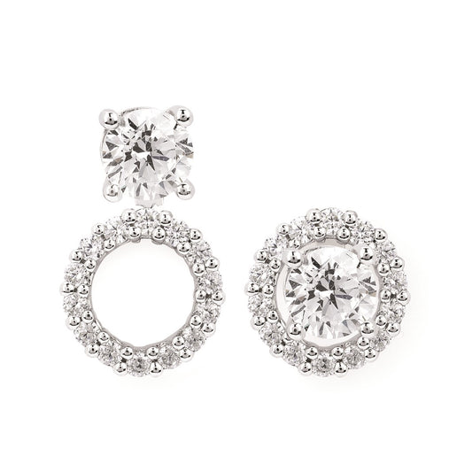 14K White Gold Round Halo Convertible Earring Jackets