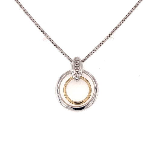 Sterling Silver Double Circle Pendant with Diamonds