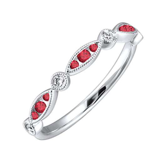 14KT White Gold Diamond & Ruby Ring